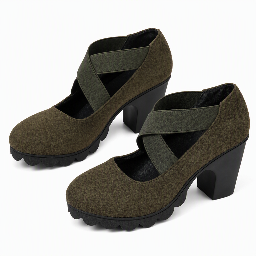 Zapatos Mary Jane de Tacón con Tiras Elásticas Cruzadas