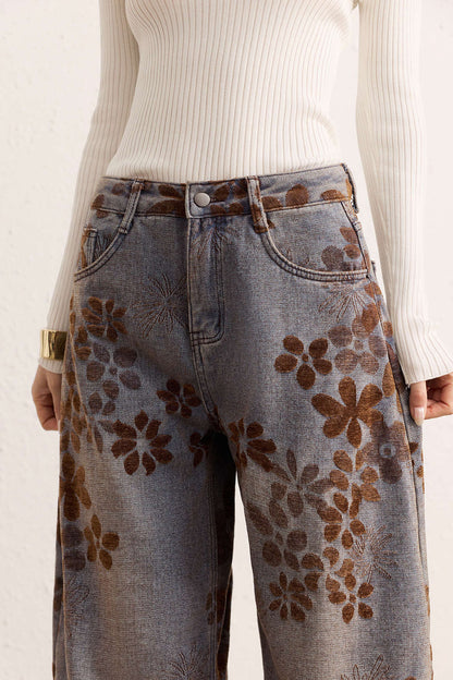 Alessia | Vaqueros de Tiro Alto con Estampado Floral y Bolsillos