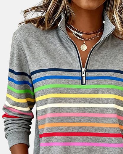 Sudadera de rayas multicolor con media cremallera