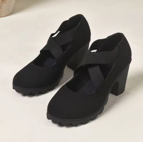 Zapatos Mary Jane de Tacón con Tiras Elásticas Cruzadas