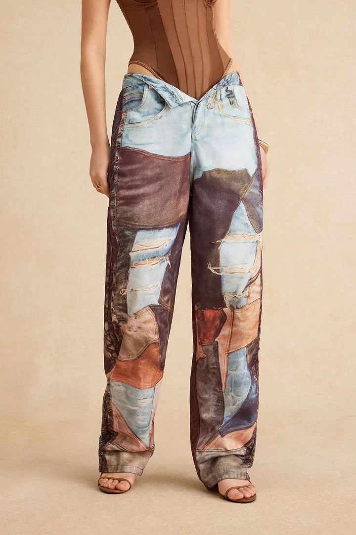 Nerea | Pantalón de Pierna Ancha con Bloques de Color