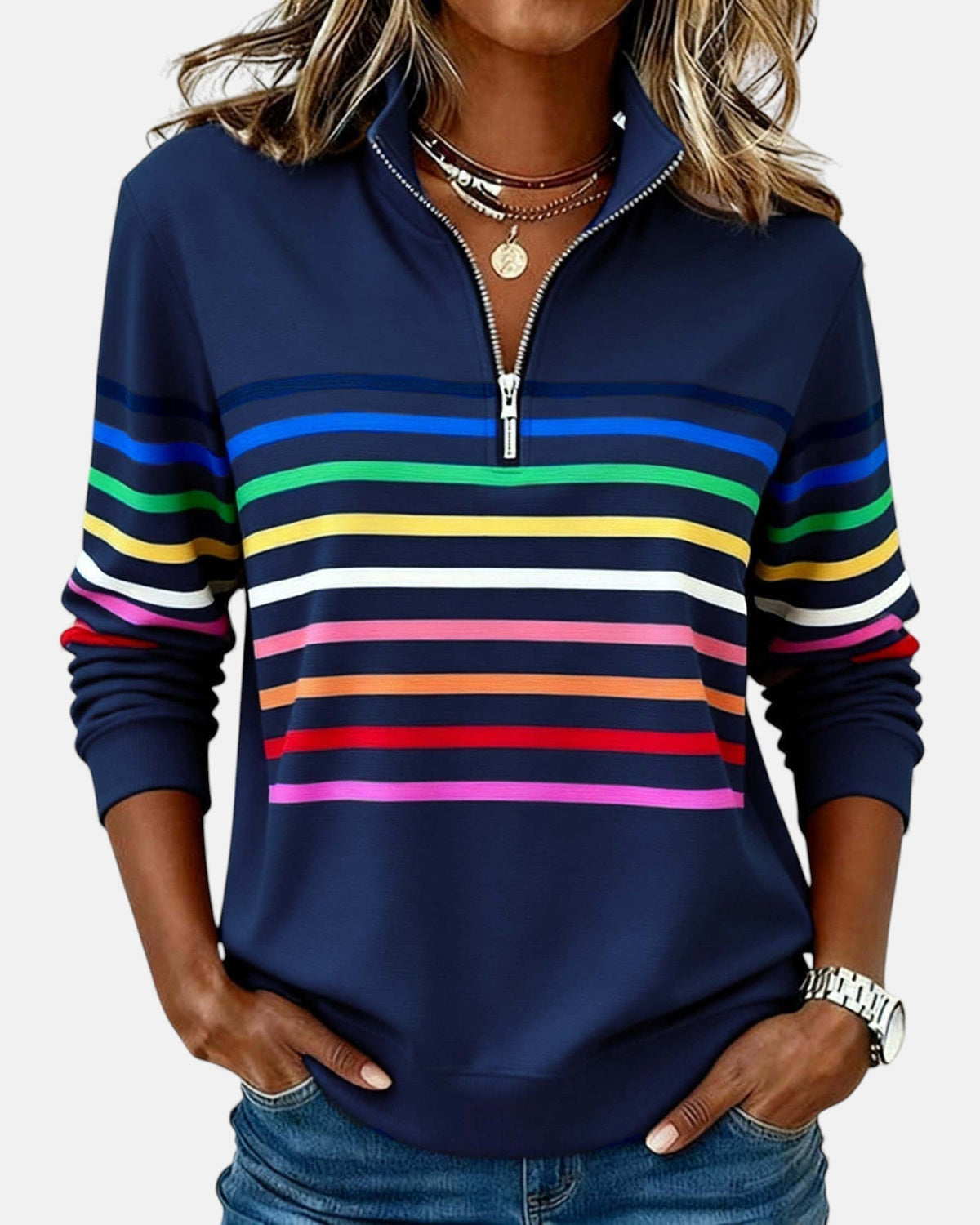 Sudadera de rayas multicolor con media cremallera