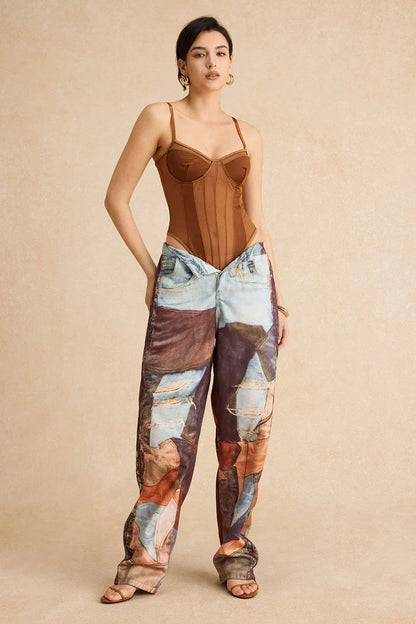 Nerea | Pantalón de Pierna Ancha con Bloques de Color