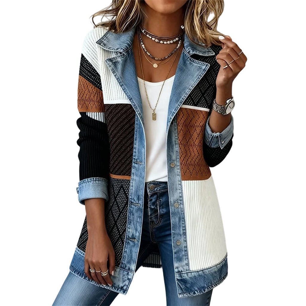 Vittoria | Chaqueta de Punto Acanalado con Detalles de Denim