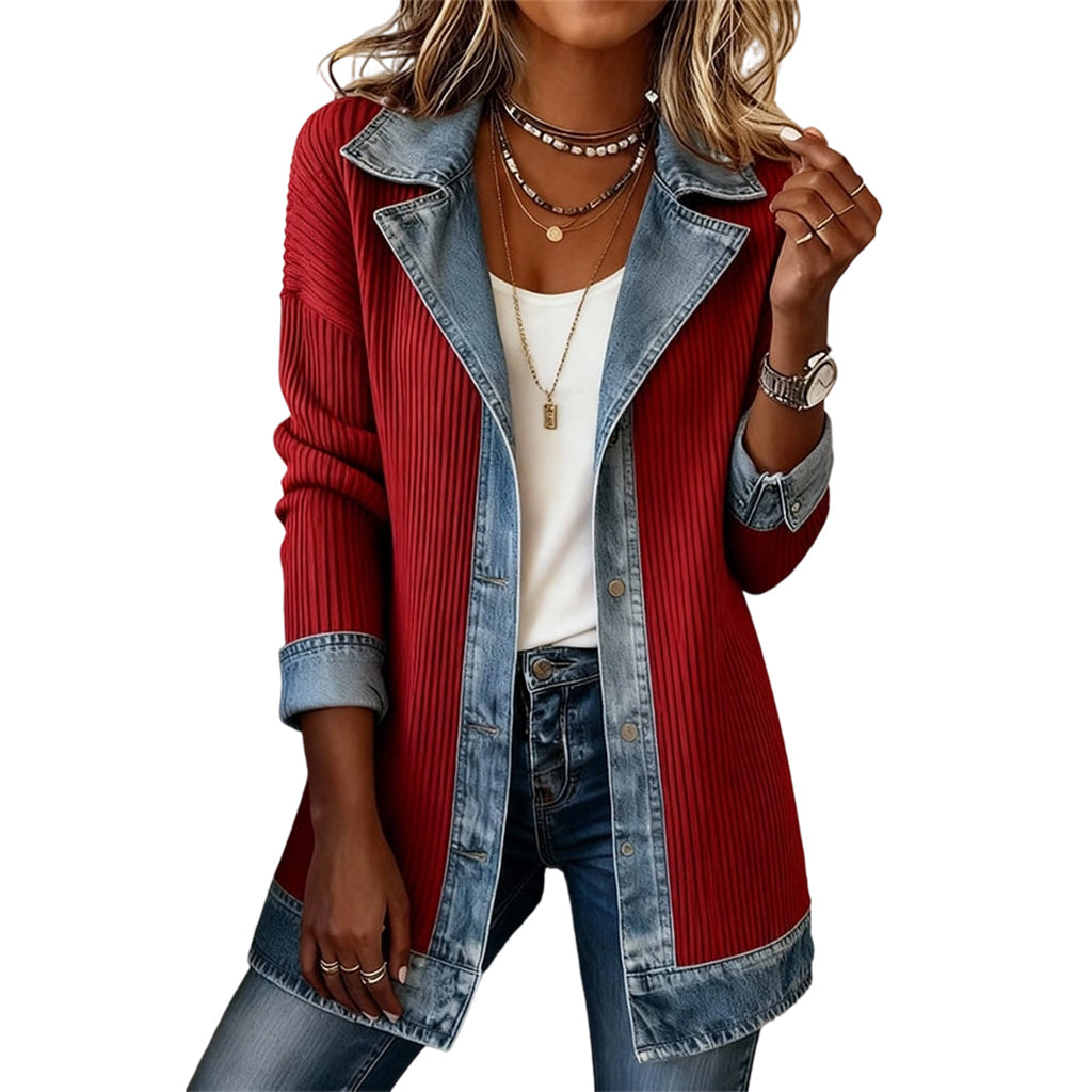 Vittoria | Chaqueta de Punto Acanalado con Detalles de Denim