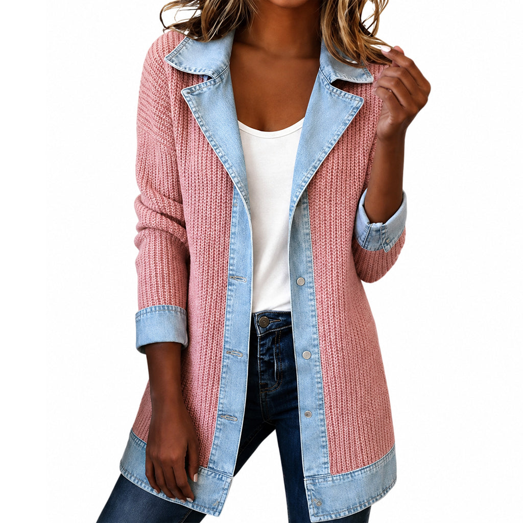 Vittoria | Chaqueta de Punto Acanalado con Detalles de Denim