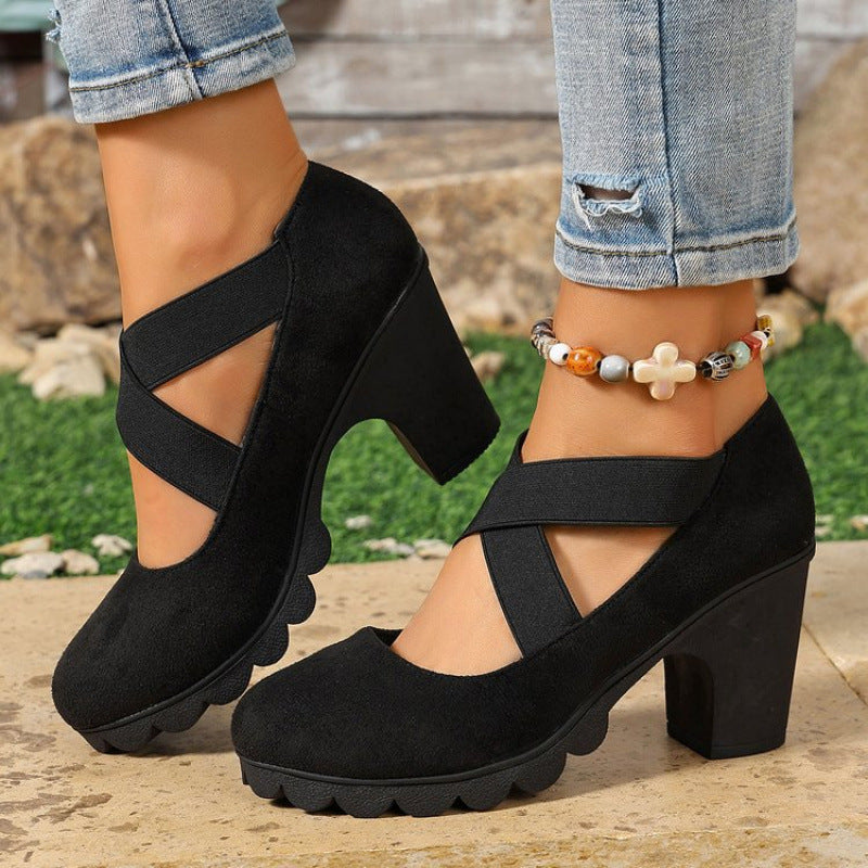 Zapatos Mary Jane de Tacón con Tiras Elásticas Cruzadas