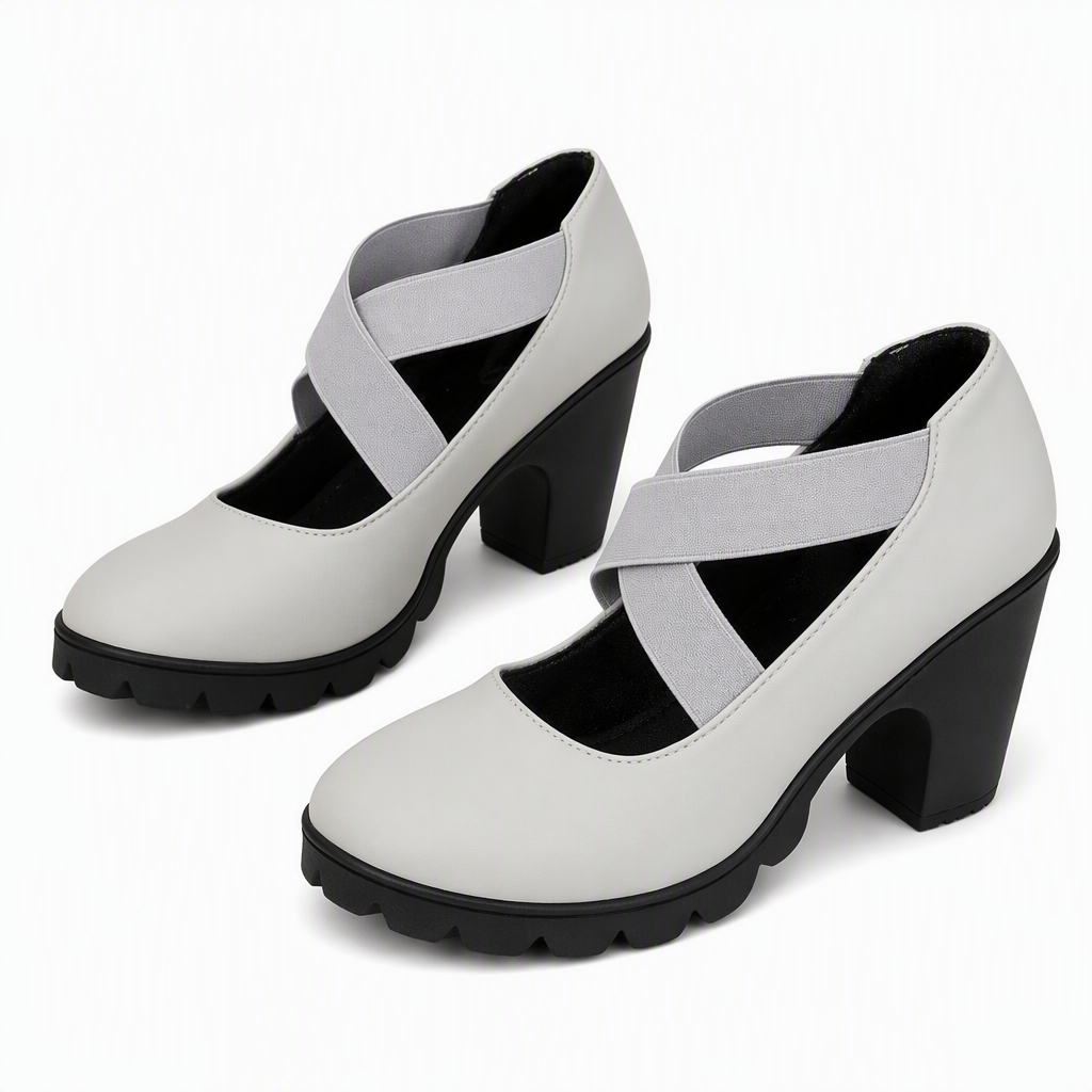 Zapatos Mary Jane de Tacón con Tiras Elásticas Cruzadas